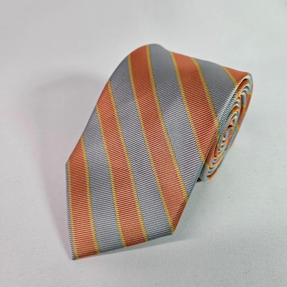 Lands' End Men Tie Gold Silver Stripes 3.25" x 60"
